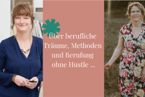 „Zwei Frauen – Anna-Lena Bendler und Coachin Susanne Buckler – stehen für ein Gespräch über berufliche Träume, Klarheit und Berufung ohne Hustle. Links Anna in blauem Shirt, rechts Susanne im Blumenprint, dazwischen eine Headline zum Thema.“